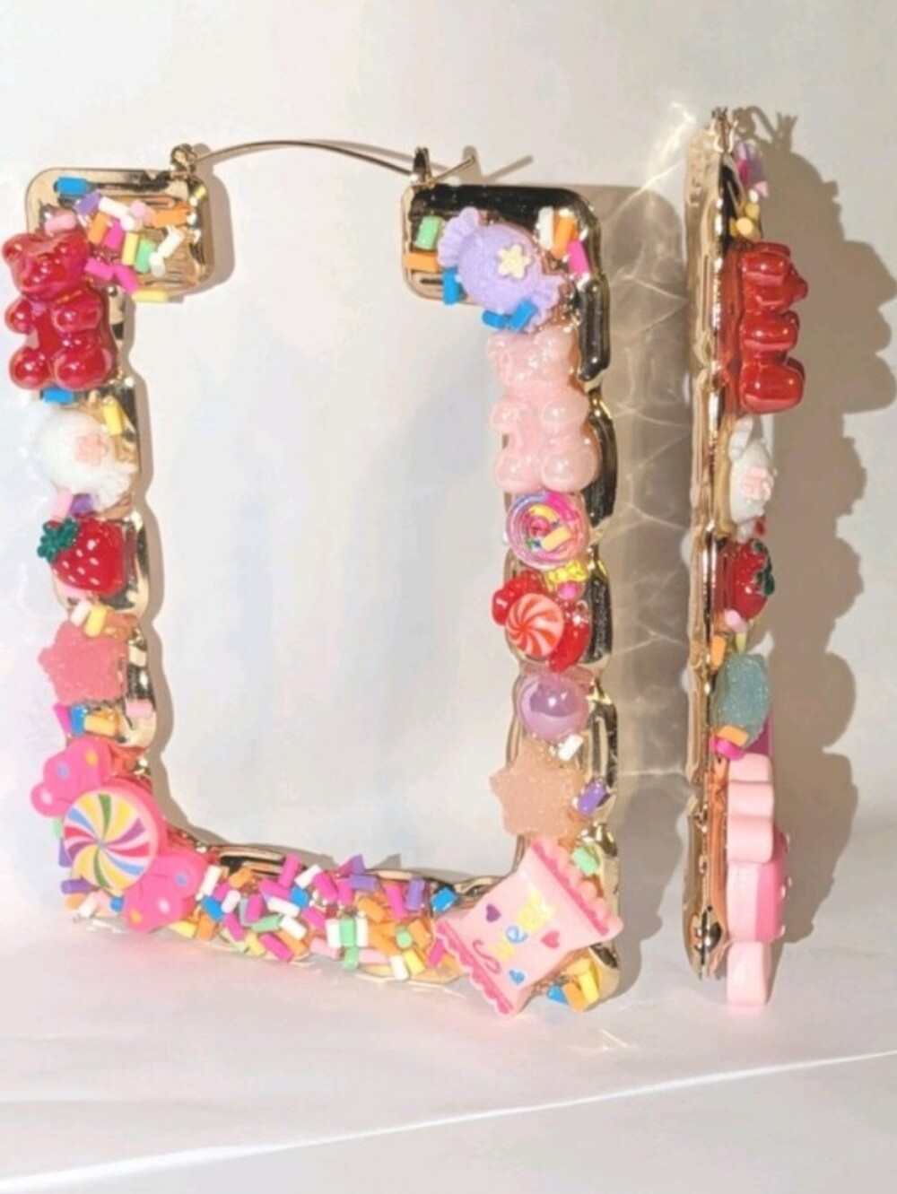 Hand CRAFTED Candy Sprinkle Statement Hoops - Picture 6 of 10